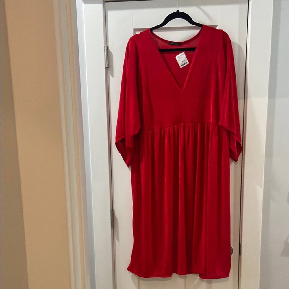 Elegant Red V-Neck Dress Story Teller Size 1X NWOT